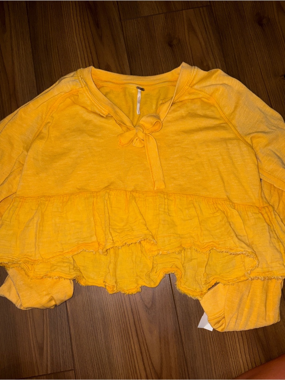 Free People long sleeve Women's Yellow Ruffle Tie-Front Top